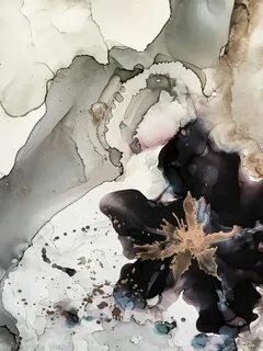 detail of smoke and mirrors abstract ink and gold leaf on cl