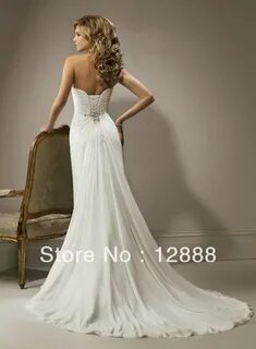 Floor Length Ivory Chiffon Front Side Slit Beach Bridal Gown