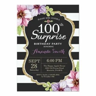 Surprise 100th Birthday Invitation Floral Gold Zazzle.com 80