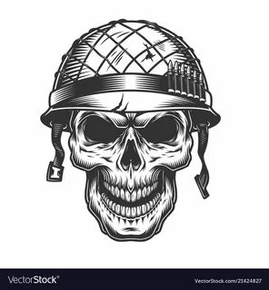 Skull in the soldier helmet. Vector vintage illustration. Do