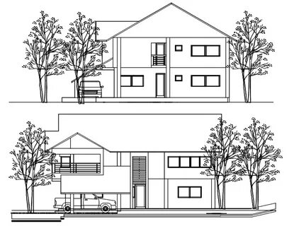 Elevation drawing of house design in autocad - Cadbull