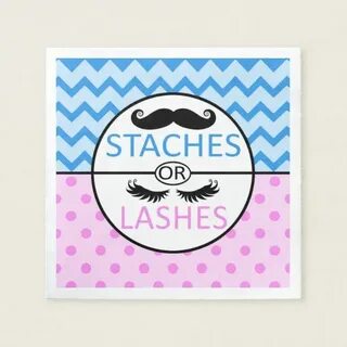 Staches or Lashes gender reveal party napkins Zazzle.com Gen