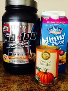 Pumpkin Pie Protein Shake 1 scoop Cinnamon Bun Dymatize ISO 