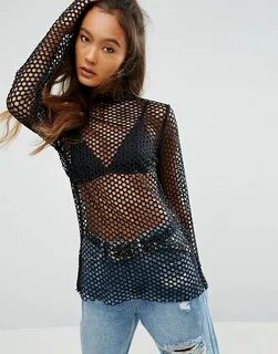 ASOS Top With High Neck In Oversized Mesh ASOS