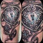 Heart shaped locket with key #heart #locket #ribbon #tattoos