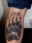 Angry Bear Face And Bear Paw Tattoo On Back Leg. TattoosHunt