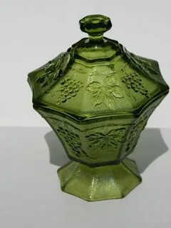 Items similar to Vintage Green Glass Candy Dish / Compote Di