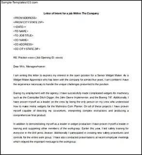 Letter of Intent for a job Position Within The Same Company 