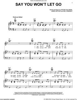 Arthur - Say You Won't Let Go sheet music for voice, piano o