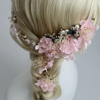 Dower me Elegant Pink Ivory dried flower Bridal Headband Hai