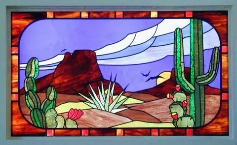 Southwestern Stained Glass Transom - Cactus Stained Glass St