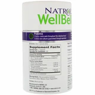 Natrol, WellBelly, Пробиотики + ферменты, 30 капсул - купить