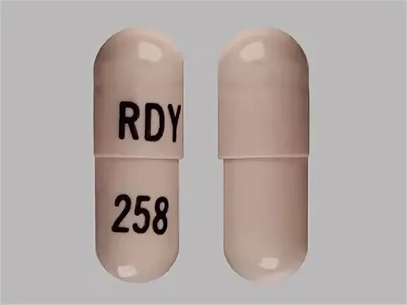 RDY 258 Pill (Pink/Capsule-shape/15mm) - Pill Identifier - D