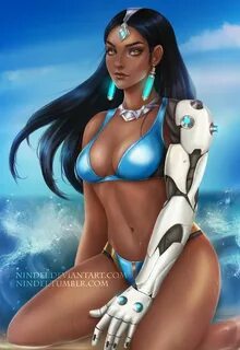 Beach party: Symmetra by Nindei Overwatch fan art, Beach par