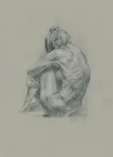 Elegant nude art prints female Woman drawing charcoal Neat E