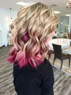 Pink hair highlights, Hair styles, Pink blonde hair