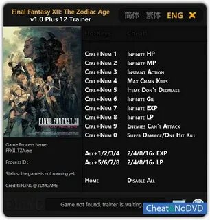 Final Fantasy XII: The Zodiac Age трейнер Trainer +12 v1.0 F