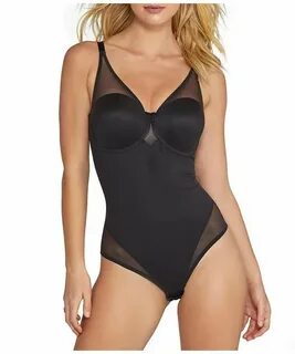 Sexy Sheery Extra Firm Control Thong Bodysuit - Black - C512