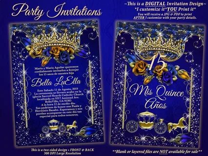 Royal Blue Gold Rose Tiara Gold Carriage Invitation Etsy