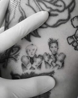 cutelittletattoos: "Micro handpoked Warhol and Basquiat tatt