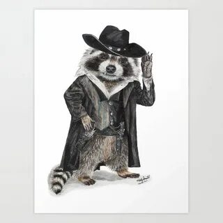 "Raccoon Bandit " funny western raccoon Art Print by Holly S