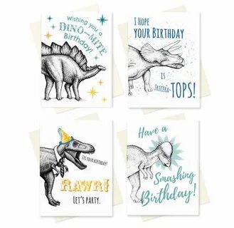 Dinosaur Birthday Card Set of 4. Funny Happy Birthday Kids. 