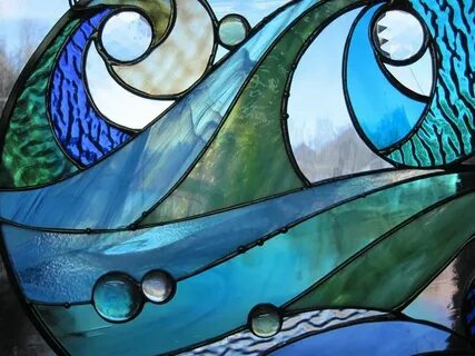 Ocean Wave Stained Glass Panel from Renaissance Glass. - So 