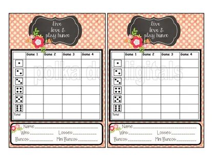 LIVE LOVE PLAY Bunco Sets Chalkboard Floral Score Card Sheet