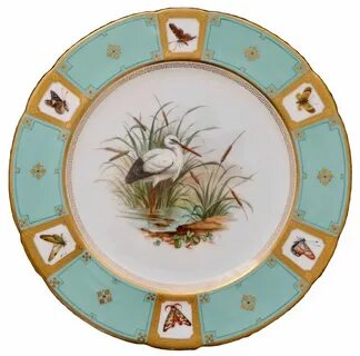 Minton cabinet plate, white stork and butterflies, 1868 - Co