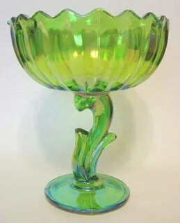 Vintage Indiana Glass Compote Tulip Shape Green Carnival Gla
