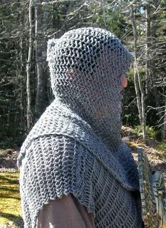 Faux chain mail hood, a hand-knit coif with fitted cowl, uni