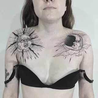 Sun tattoo and moon tattoo by Vanpira #Vanpira #blackwork #l