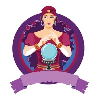 Vector illustration of fortune teller woman reading future o