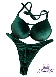 Green Plain Competition Bikini Suit Velvet Dark Green Emeral