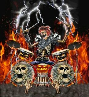 Batera Heavy metal art, Rock n roll art, Skeleton artwork