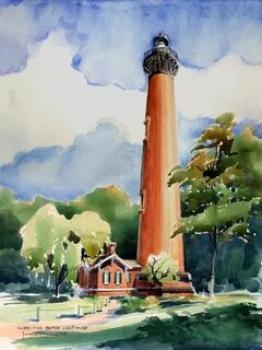 Currituck Beach Lighthouse . watercolor illustration Waterco
