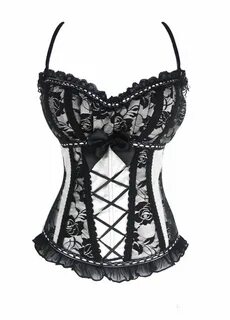 Satin And Lace Bustier Corset Top With Straps_Corset Tops_Co