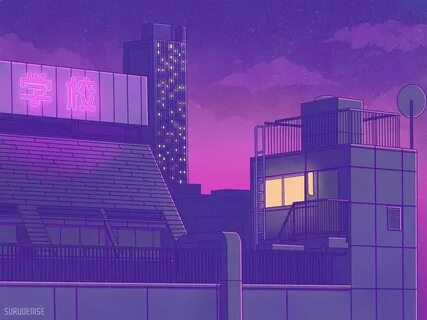 Shinjuku Night Lights - Pastel Japan by surudenise Dark purp