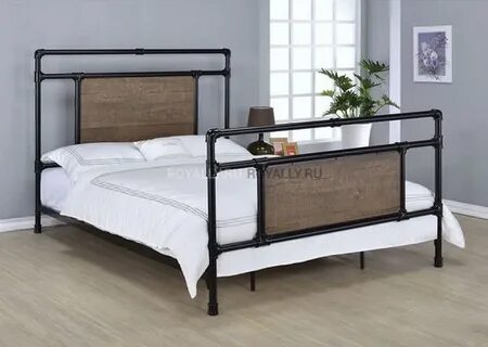 Двухспальная кровать в стиле Loft (металлокаркас и дуб) R52-