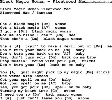 Song Black Magic Woman by Fleetwood Mac, song lyric for voca