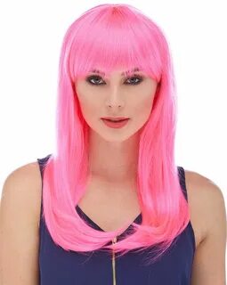 Pink wig with bangs sale online discount low price
