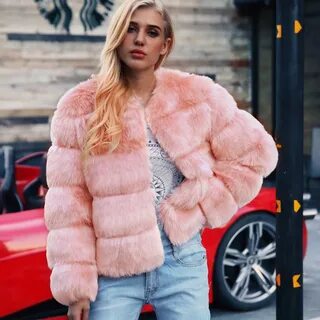Mink Coats Women 2018 Winter New Fashion Pink FAUX Fur Coat 