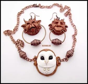 Knocker Earrings Labyrinth + Necklace White OWL by *buzhandm
