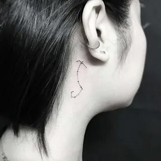 Scorpio constellation tattoo behind the ear. Scorpio constel