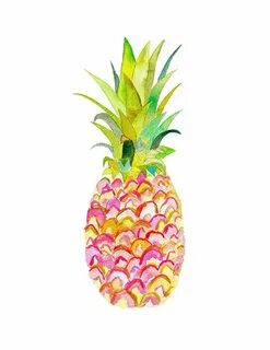 Pink Pineapple Watercolor Print. Unique Kitchen Decor. Etsy 