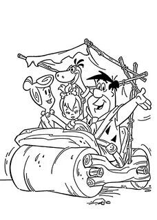 Flintstones in car coloring pages for kids, printable free -