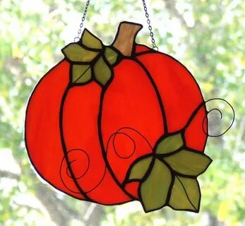 Autumn Pumpkin Stained Glass Suncatcher by LadybugStainedGla