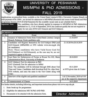 UOP Admission University of Peshawar GAT GENERAL GAT SUBJECT