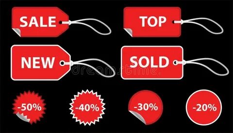Set of red price tags. Set of red sale price tags. The text 