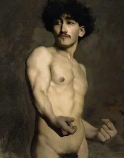 Half Length Academic Study of a Male Nude Painting by Unknow